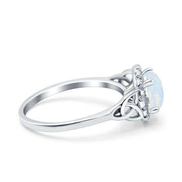 Celtic Halo Art Deco Wedding Ring Round Lab Created White Opal 925 Sterling Silver